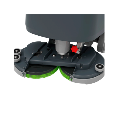 Base de máquina de limpeza com escovas verdes e estrutura cinzenta