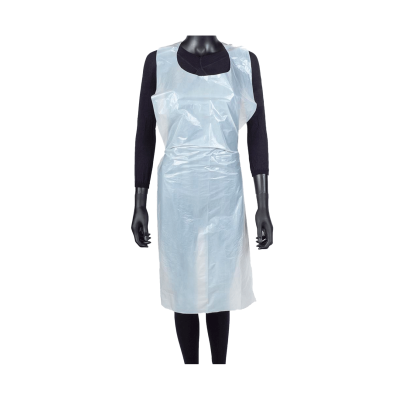 Avental plástico descartável branco em manequim preto
