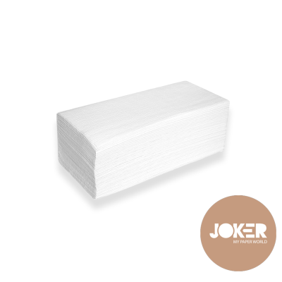 Pilha de toalhetes de papel brancos com logótipo JOKER