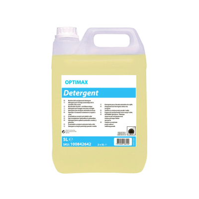 Recipiente plástico amarelo com detergente Optimax de 5 litros