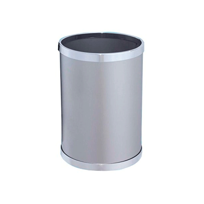 Contentor metálico prateado para lixo com interior preto