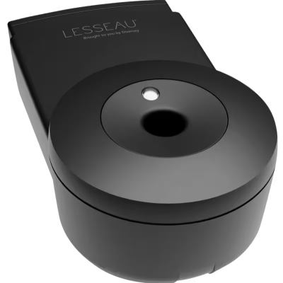 Dispositivo dispensador de parede preto com inscrição LESSEAU