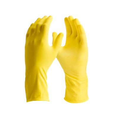 Luvas amarelas de borracha para proteção das mãos