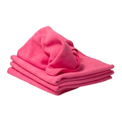 Três panos de microfibra rosa dobrados