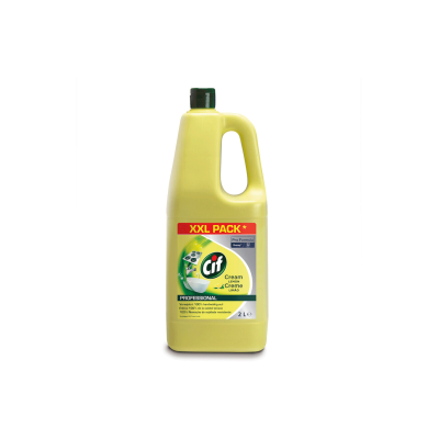 Frasco amarelo de detergente CIF cream com rótulo e tampa verde