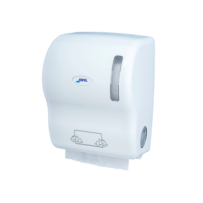 Dispenser de papel branco para toalhetes de mão com janela transparente e marca Jofel
