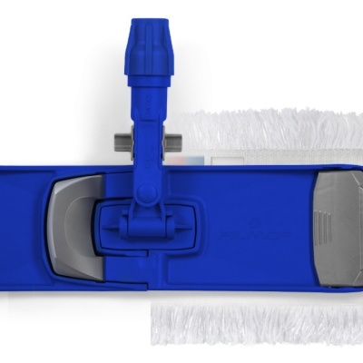 Mopa azul com pano branco de microfibra vista de cima