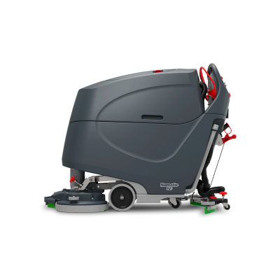 Máquina de limpeza industrial cinzenta com detalhes em vermelho