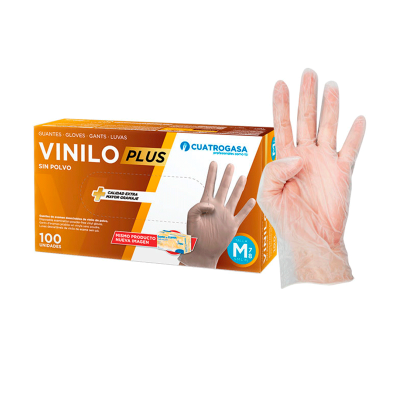 Pacote de luvas vinilo Plus sem pó, 100 unidades, tamanho M, mão com luva a fazer sinal ok