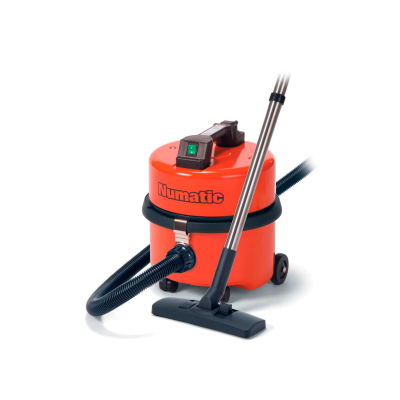 Aspirador de pó Numatic laranja com rodas e tubo metálico