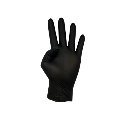 Luva descartável preta em fundo branco
