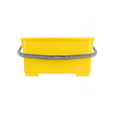 Balde amarelo de plástico com pega cinzenta