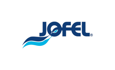 Logótipo da marca JÓFEL em azul com ondas azuis.