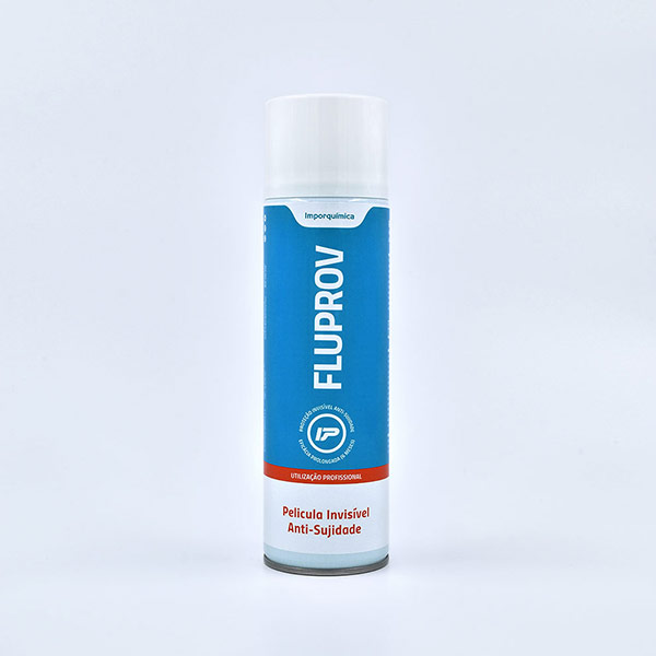 Fluprov - Proteção de Vidros contra Calcário e Manchas Frasco de spray azul e branco FLUPROV em fundo branco