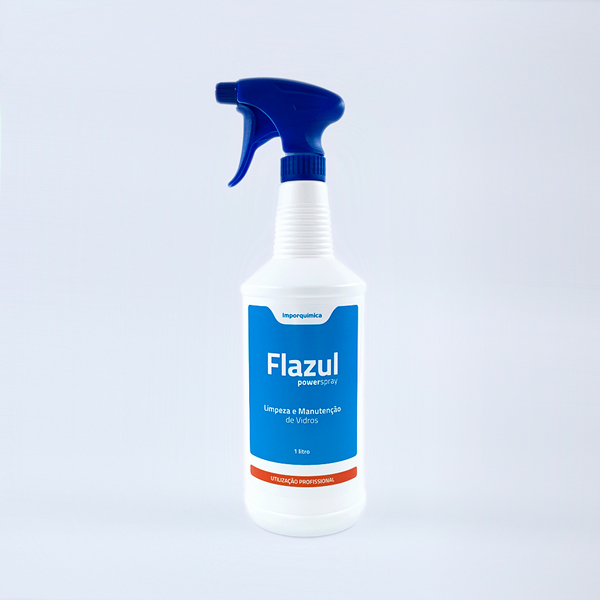 Power Spray Flazul - Desengordurante Profissional Frasco de plástico branco com pulverizador azul e rótulo azul para limpeza de vidros