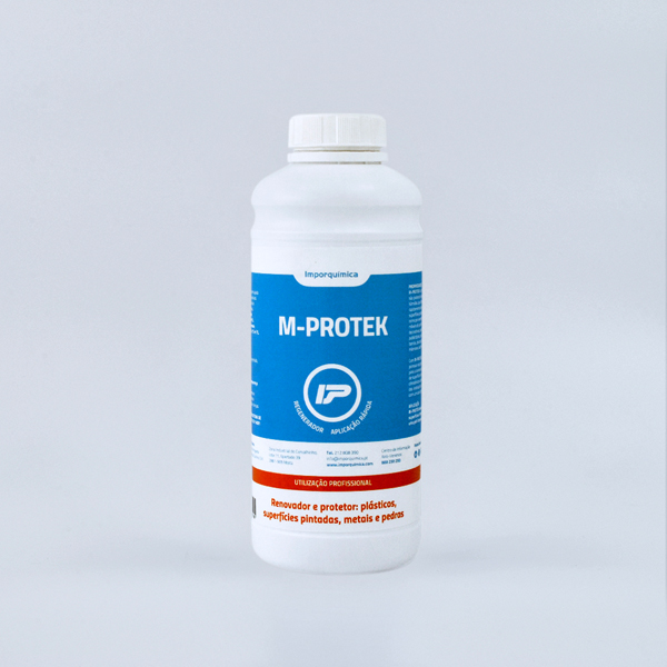 M-Protek - Restaurador de Superfícies Metálicas e Plásticas Frasco branco de plástico com rótulo azul e branco do produto químico M-PROTEK