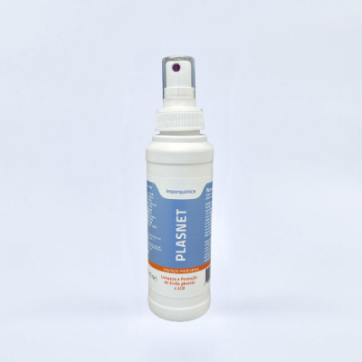 Frasco spray branco PLASNET para limpeza e proteção de ecrãs