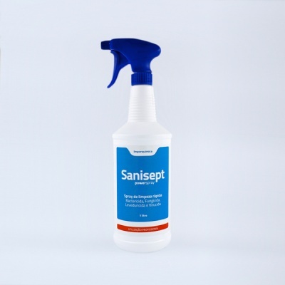 frasco de spray de limpeza Sanisept com tampa azul