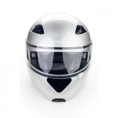 Capacete integral branco com viseira transparente e acolchoamento preto