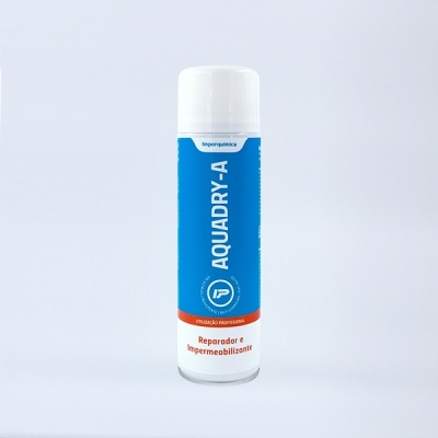 Spray reparador e impermeabilizante AQUADRY-A em embalagem azul e branca