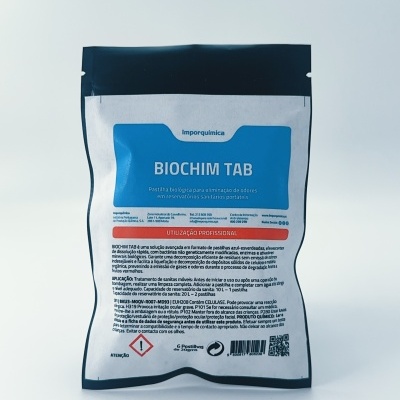 Embalagem BIOCHIM TAB branca e azul para pastilhas de eliminação de odores