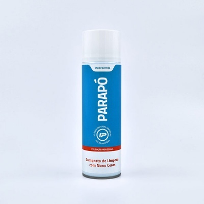 Frasco de spray Parapó com rótulo azul e branco