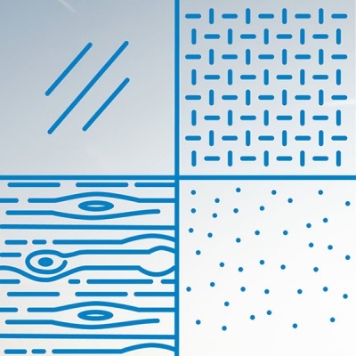 Quatro padrões azuis em quadrantes sobre fundo branco