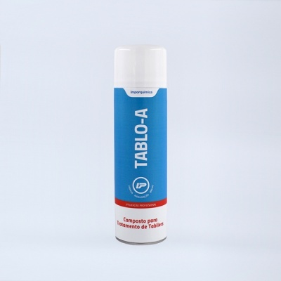 Frasco cilíndrico com rótulo azul e vermelho do produto TABLO-A