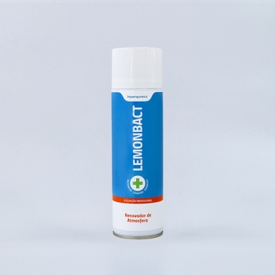 Frasco branco de spray LEMONBACT com rótulo azul e laranja