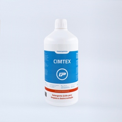 Frasco branco com rótulo azul e branco de detergente ácido para limpeza