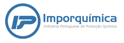 Logótipo da Imporquímica com texto e símbolo azul
