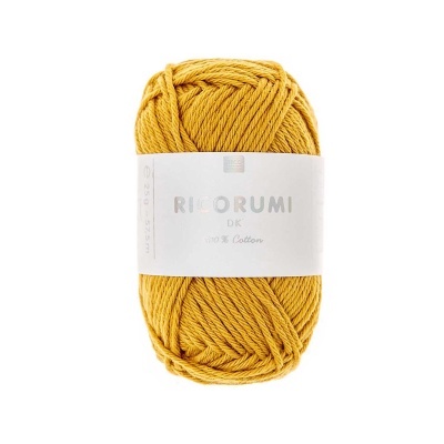 Novelo amarelo mostarda de lã com etiqueta branca RISORUMI DK 100% Cotton