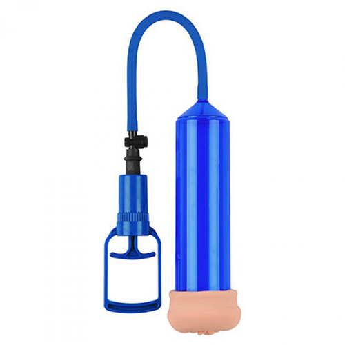 Bomba manual azul com tubo flexível e base de silicone cor pele