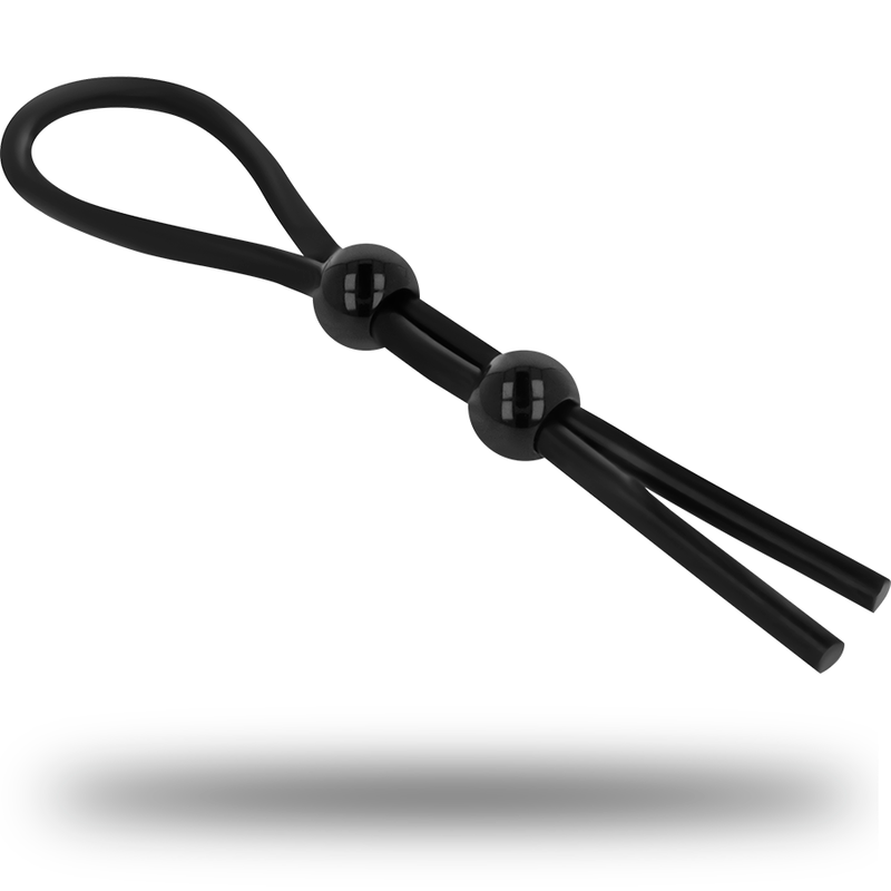 Anel elástico preto com duas esferas pretas