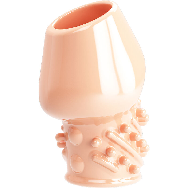Vaso cerâmico cor de pêssego com textura em relevo.