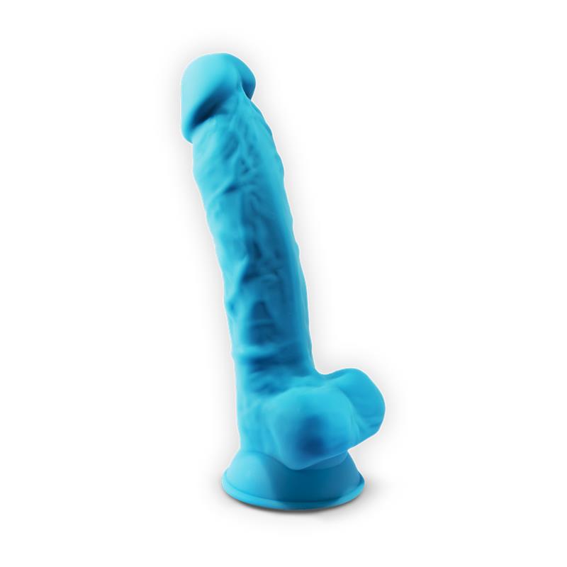 Dildo azul de silicone com base de ventosa