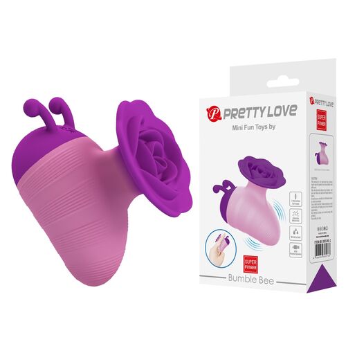 Brinquedo erótico em silicone em forma de abelha rosa e roxo com embalagem branca