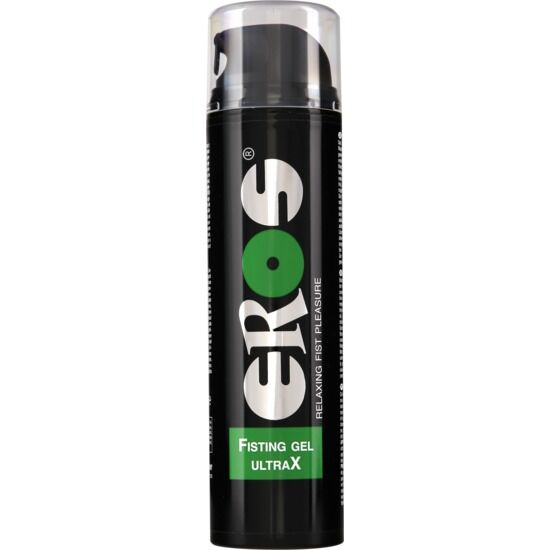 Frasco preto de gel com tampa transparente e texto ERoS