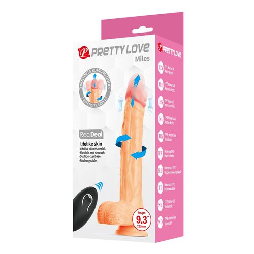 🍆 MILES Dildo Vibrat&oacute;rio | 23,5 cm com Rota&ccedil;&atilde;o, Impulso e Controlo Remoto
