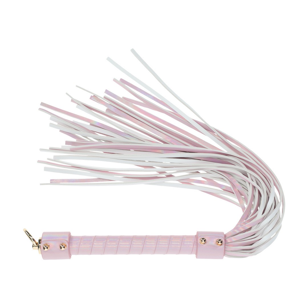 Chicote rosa com tiras brancas e rosa
