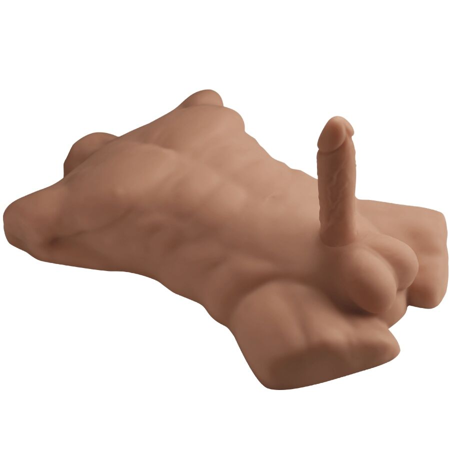 Escultura masculina em silicone castanha com detalhes anatómicos