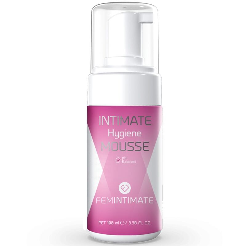 Frasco de mousse de higiene íntima rosa e branco