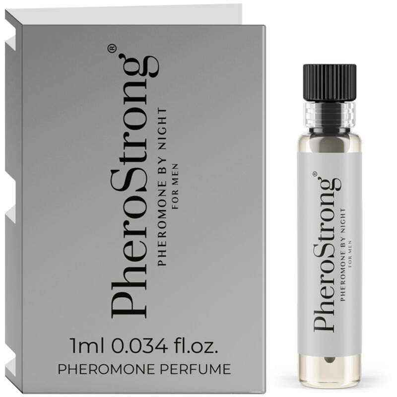 Frasco e caixa de perfume PheroStrong cinza e branco