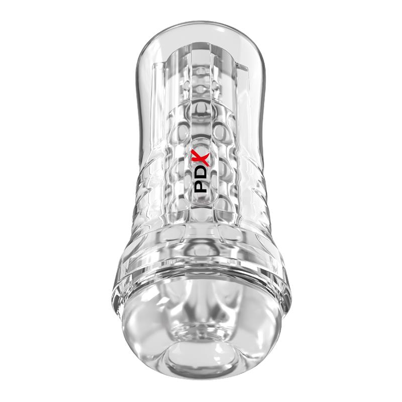 Produto transparente com textura e inscrição PDx
