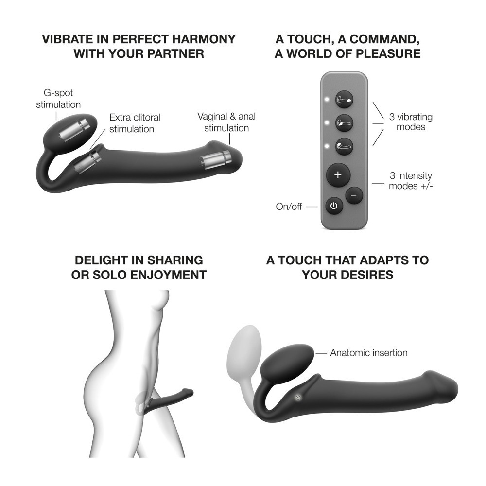 🖤 Strap-On sem Arnês Flexível com Vibração e Comando | Strap-on-me
