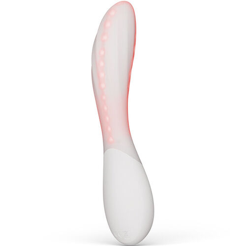 Vibrador branco e rosa com textura de bolinhas e design ergonómico