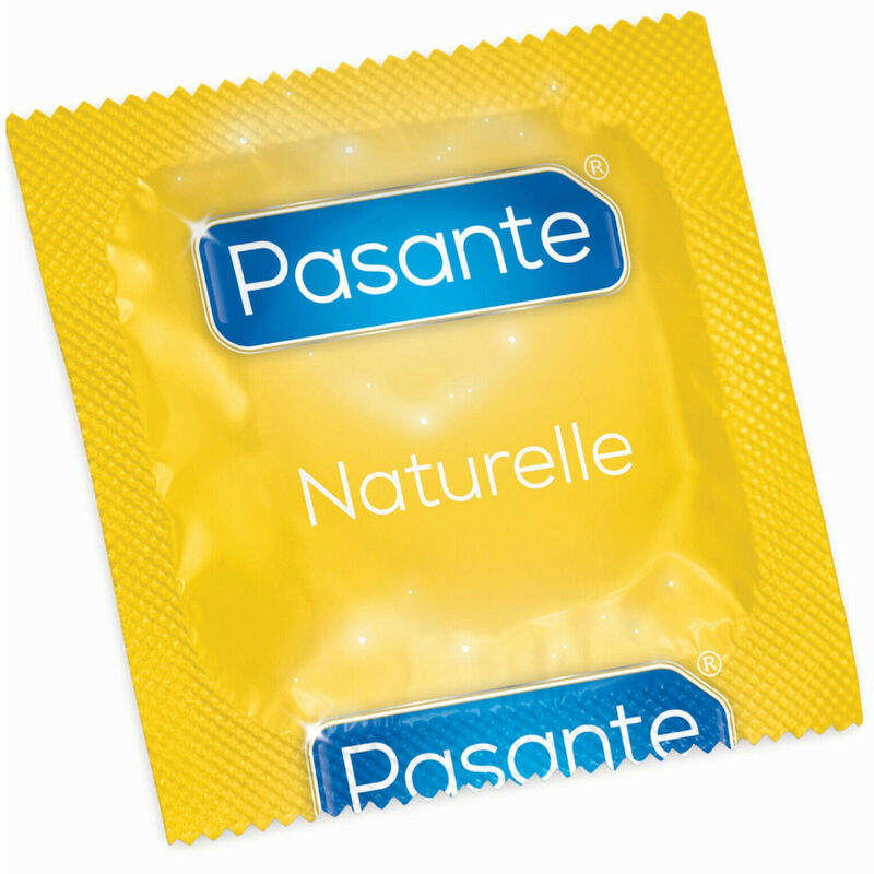 Embalagem amarela de preservativo Pasante Naturelle