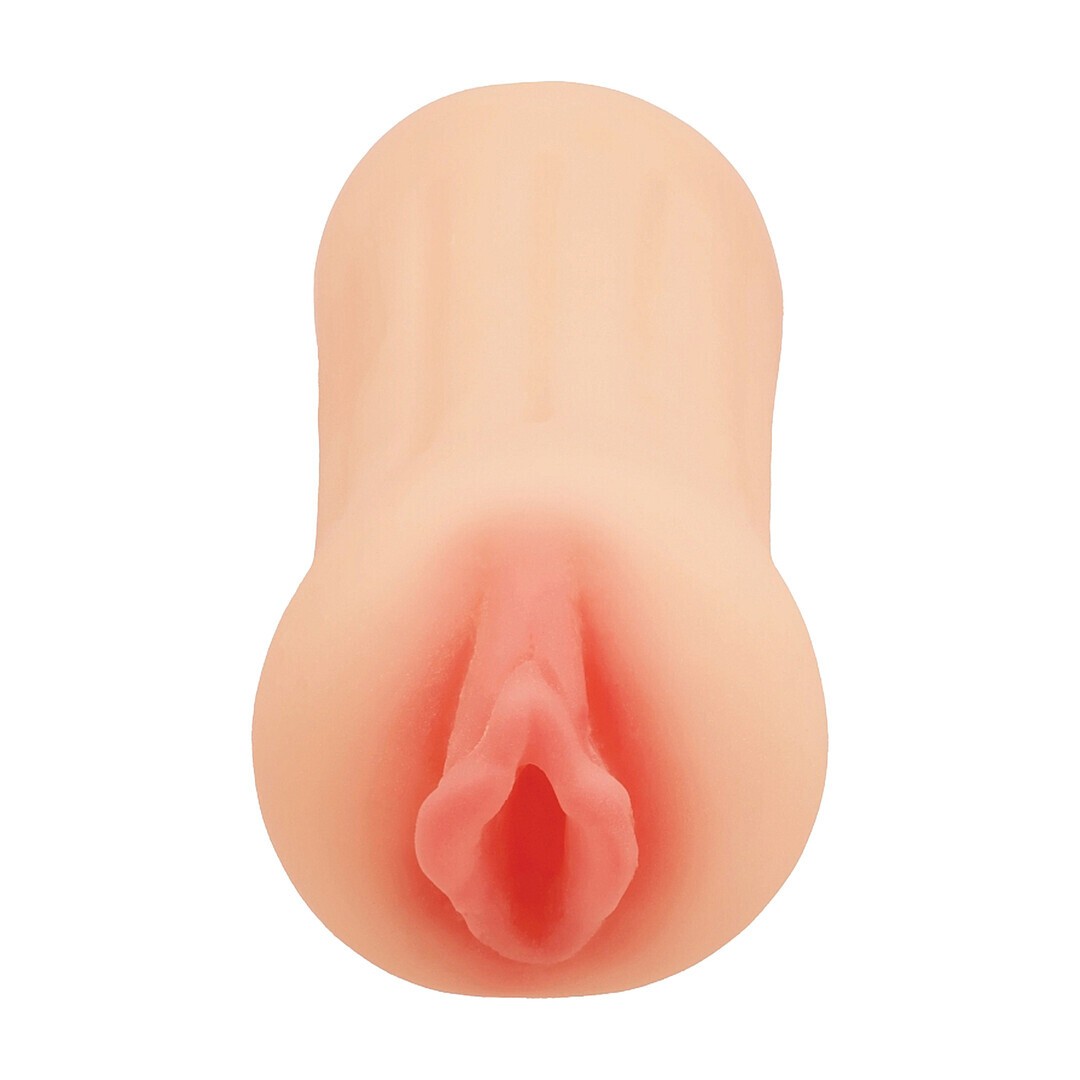 Produto erótico cilíndrico em silicone com abertura rosa