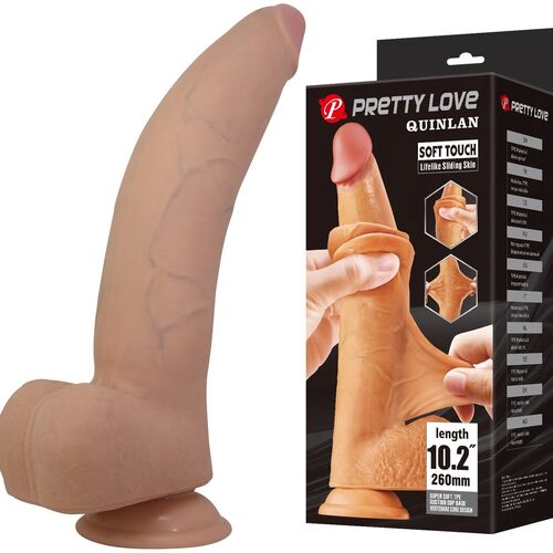 Dildo realista cor pele com base de ventosa e embalagem preto PRETTY LOVE QUINLAN.