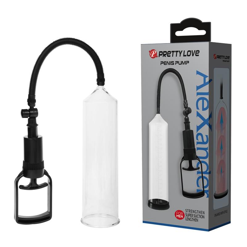 Bomba de pénis Pretty Love Alexander preta e transparente com embalagem